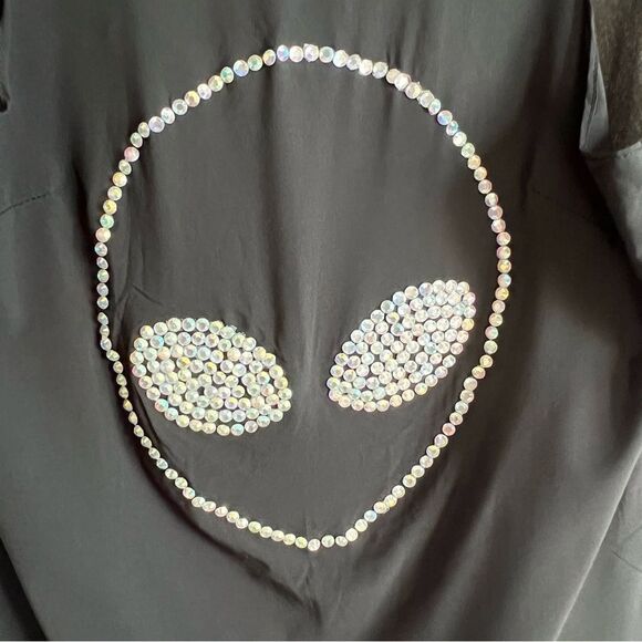 Chandelier Rhinestone Crystal Alien Face Tank Top Womens Medium Blouse Black NWT - Picture 5 of 6
